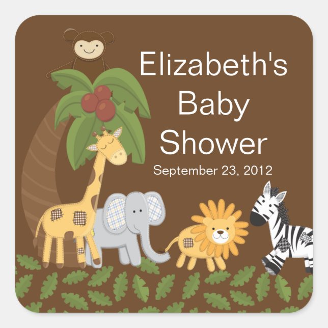 Sticker Carré Jungle Safari Baby shower animal neutre (Devant)