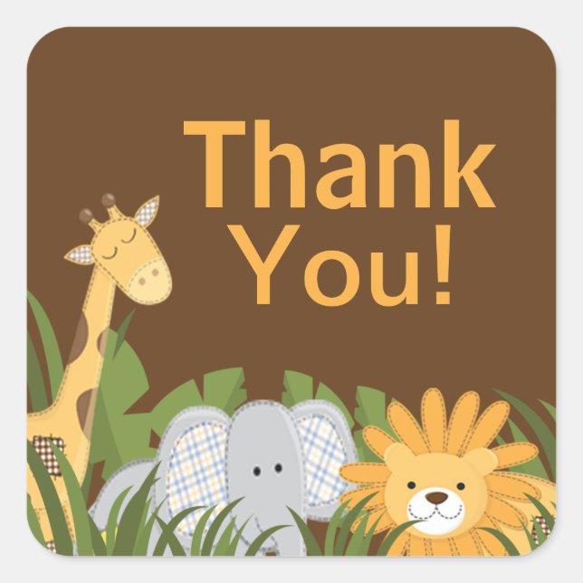 Sticker Carré Jungle Safari Baby shower animal neutre (Devant)