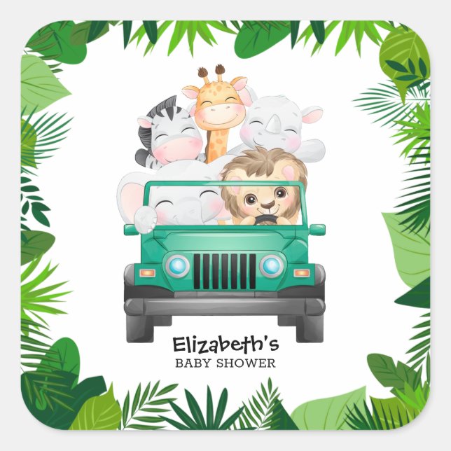 Sticker Carré Jungle Safari Bébé Animaux (Devant)