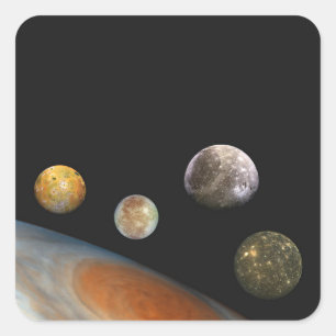 Sticker Carré Jupiter et quatre lunes satellites Galiléens