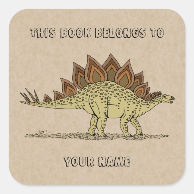 Sticker Carré Jurassic Dinosaur Stegosaurus Plaque-livre (Devant)
