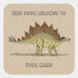Sticker Carré Jurassic Dinosaur Stegosaurus Plaque-livre