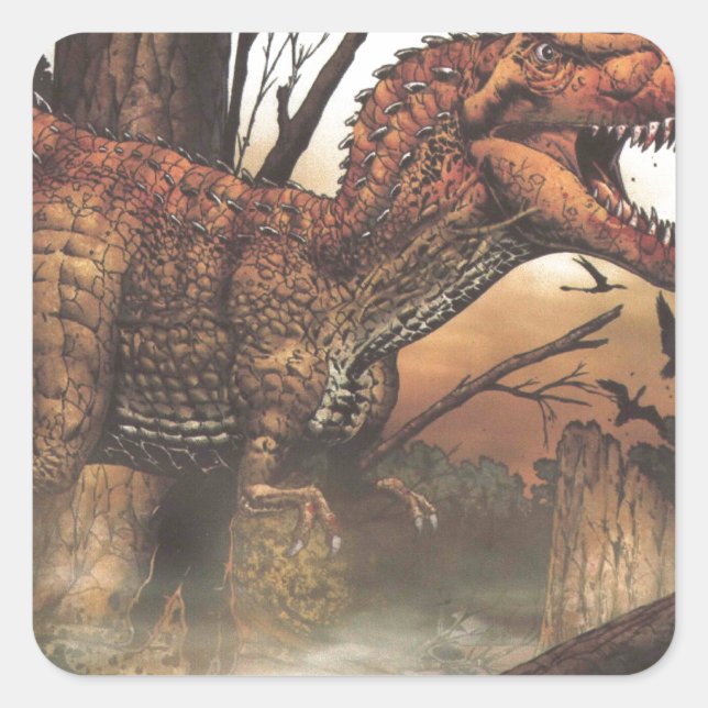 Sticker Carré Jurassic Journey : Dinosaure dans son habitat natu (Devant)