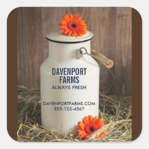 Sticker Carré Jus de lait blanc rustique avec fleurs Ferme