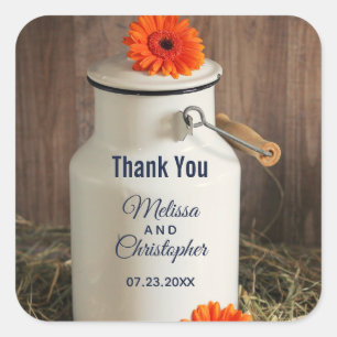 Sticker Carré Jus de lait blanc rustique avec Mariage de fleurs