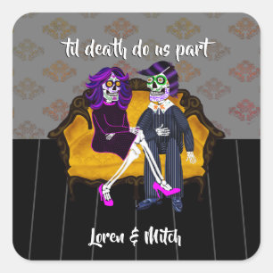Sticker Carré Jusqu'à ce que la mort nous sépare le crâne sucre 
