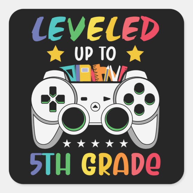 Sticker Carré Jusqu'à la 5e année de retour à l'école gamer vidé (Devant)