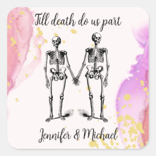 Sticker Carré Jusqu'à la mort nous séparons Skeleton Couple Name