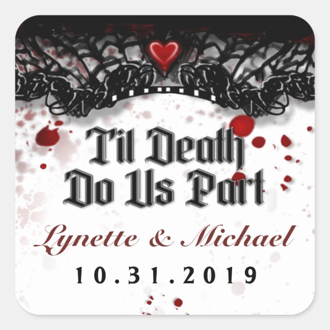 Sticker Carré Jusqu'au mariage carré de Halloween d'éclaboussure (Devant)