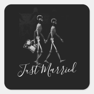 Sticker Carré Juste Marié X-Ray Skeleton Lune de miel Couple