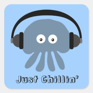 Sticker Carré Juste méduses bleues de Chillin avec des écouteu