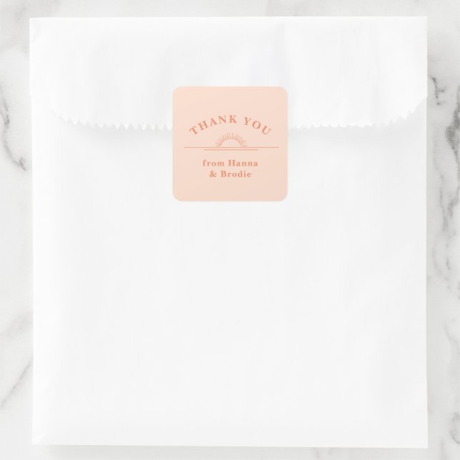 Sticker Carré Juste Peachy Mariage Merci classique Sticke rond (Sac)