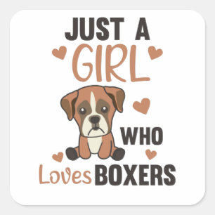 Sticker Carré Juste une fille qui aime Boxer Kawaii Chiens
