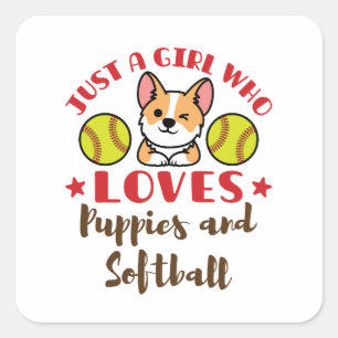 Sticker Carré Juste une fille qui aime les chiots et le softball