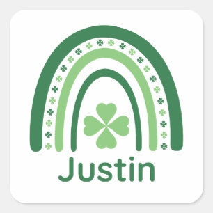 Sticker Carré Justin Nom Clover Boho Rainbow