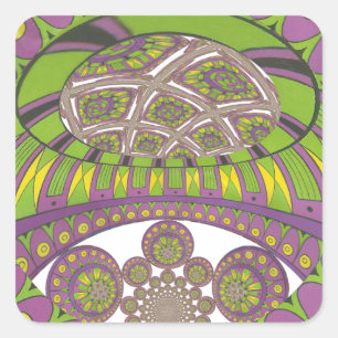 Sticker Carré Kaleidoscope africain violet et jaune traditionnel