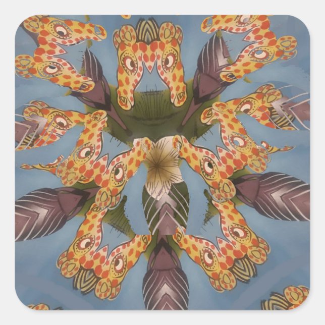 Sticker Carré Kaleidoscope Giraffe Mandala : Safari Art Abstrait (Devant)
