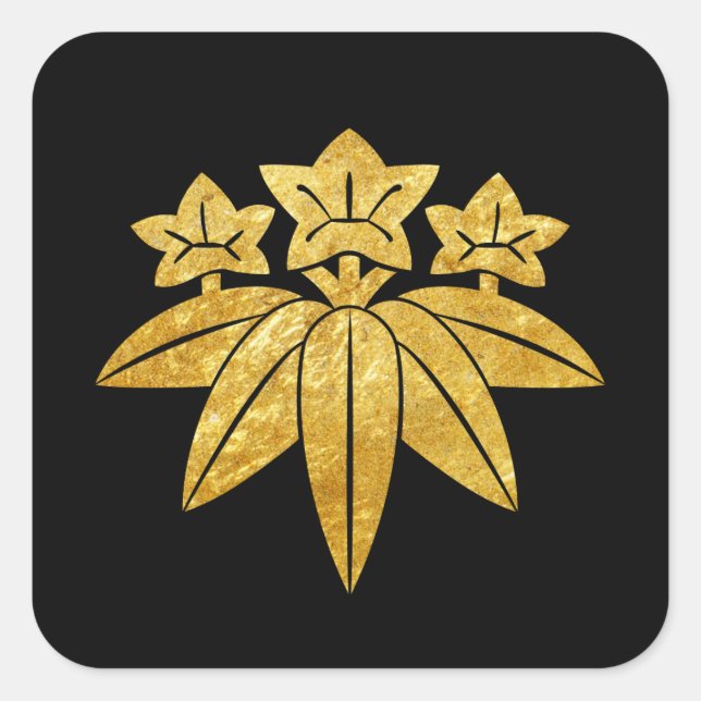 Sticker Carré Kamakura Minamoto Mon faux or japonais en noir (Devant)