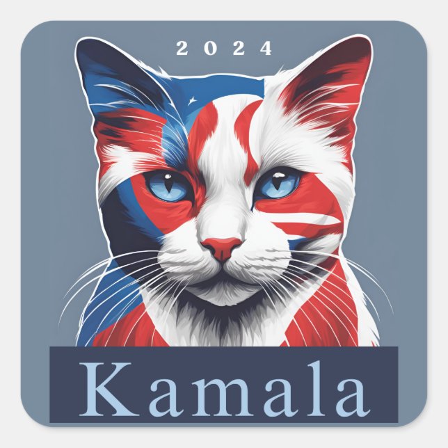 Sticker Carré Kamala Cat 2024 Démocrate des élections américaine (Devant)