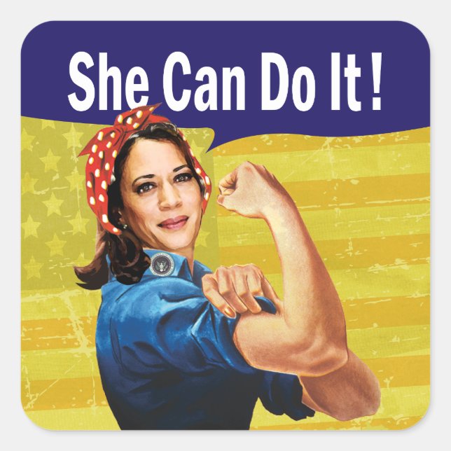 Sticker Carré Kamala Harris Elle Peut Le Faire ! (Devant)