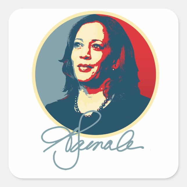 Sticker Carré Kamala Harris Signature Portrait (Devant)