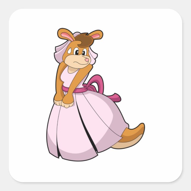 Sticker Carré Kangaroo comme mariée avec robe Mariage (Devant)