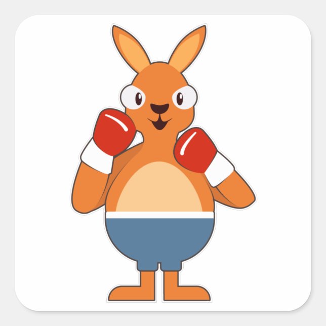 Sticker Carré Kangaroo en boîte avec gants de boxe (Devant)