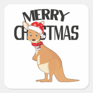 Sticker Carré Kangourou de Noël australien