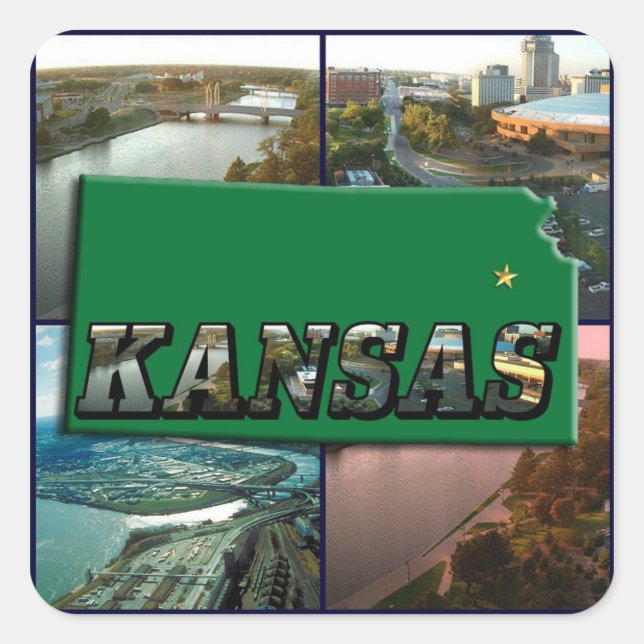 Sticker Carré Kansas Map et photos (Devant)