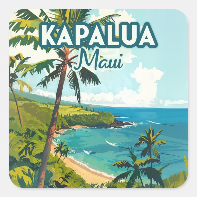 Sticker Carré Kapalua Maui Hawaii Bay Beach Vacances Rétro (Devant)