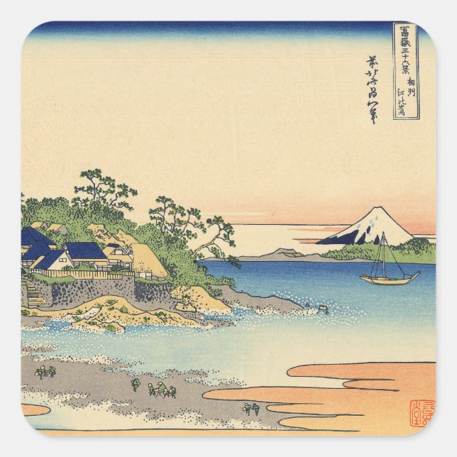 Sticker Carré Katsushika Hokusai Enoshima dans la province de Sa (Devant)