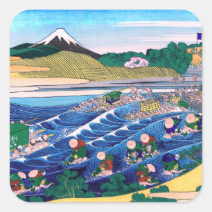 Sticker Carré Katsushika Hokusai - Fuji from Kanaya on Tokaido