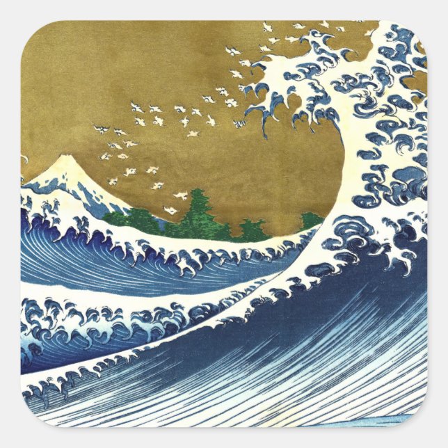 Sticker Carré Katsushika Hokusai - Grande vague colorée (Devant)