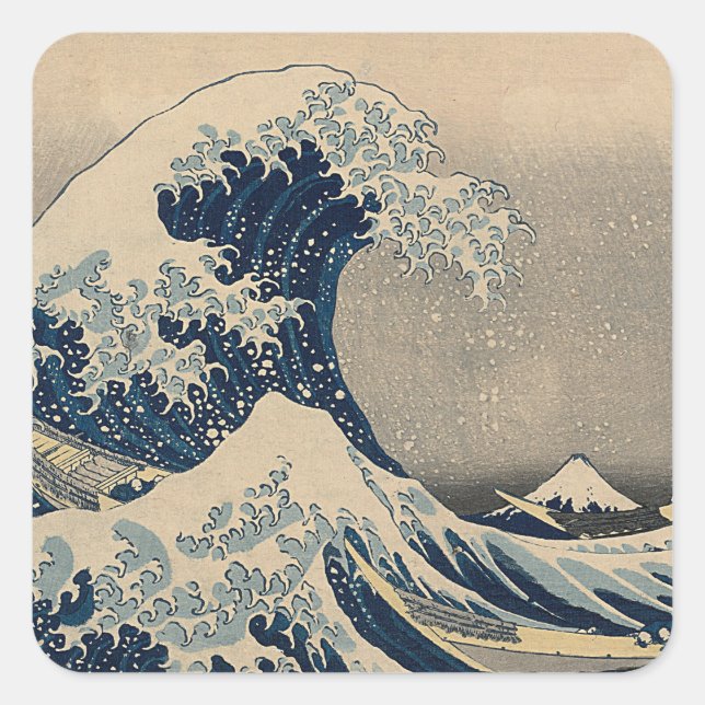 Sticker Carré Katsushika Hokusai. La Grande Vague au large de Ka (Devant)