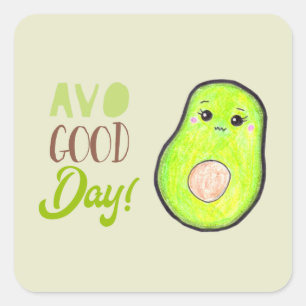 Sticker Carré kawaii avocado crayon coloré avo grand jour mignon
