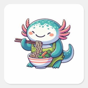 Sticker Carré Kawaii Axolotl Manger Ramen