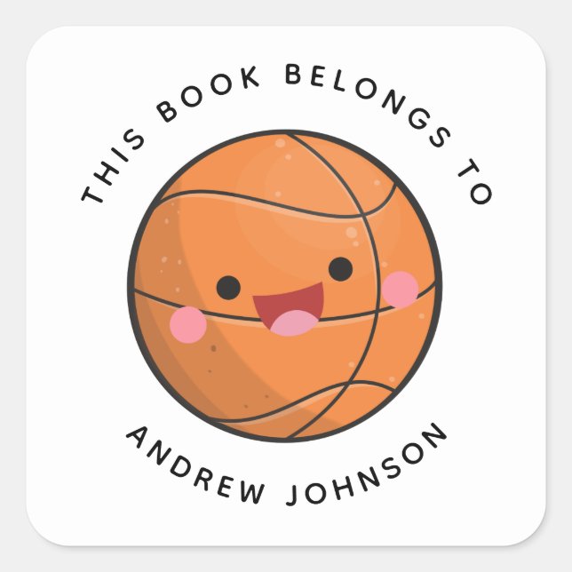 Sticker Carré Kawaii Basketball Ball Cute Kids Nom Plate-forme (Devant)