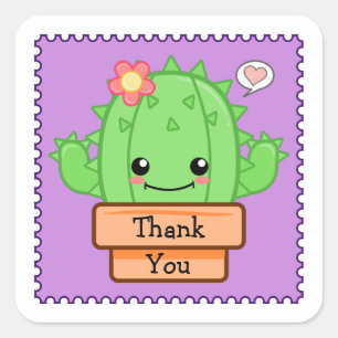 Sticker Carré Kawaii Cactus Merci