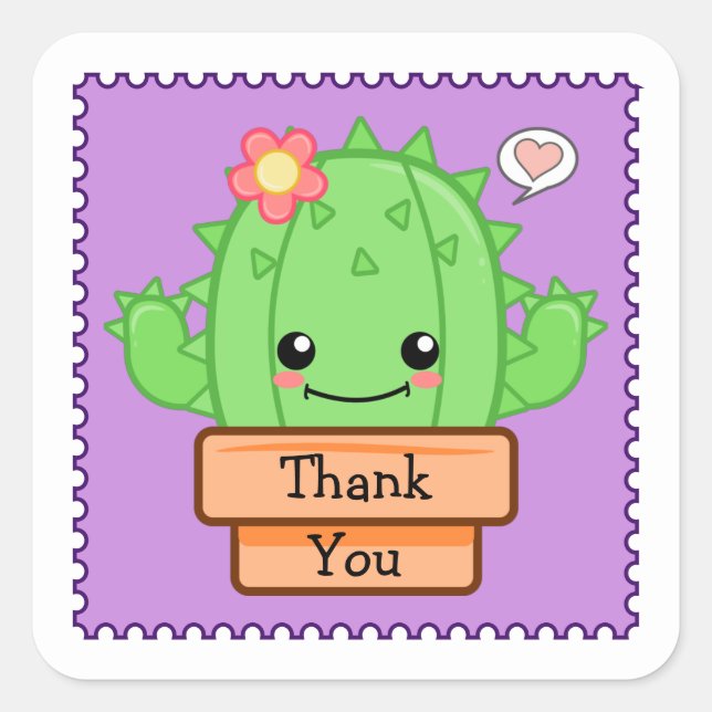 Sticker Carré Kawaii Cactus Merci (Devant)