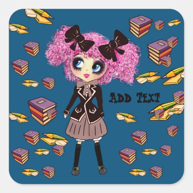 Sticker Carré Kawaii Cadeaux d'étudiante avec PinkyP (Devant)