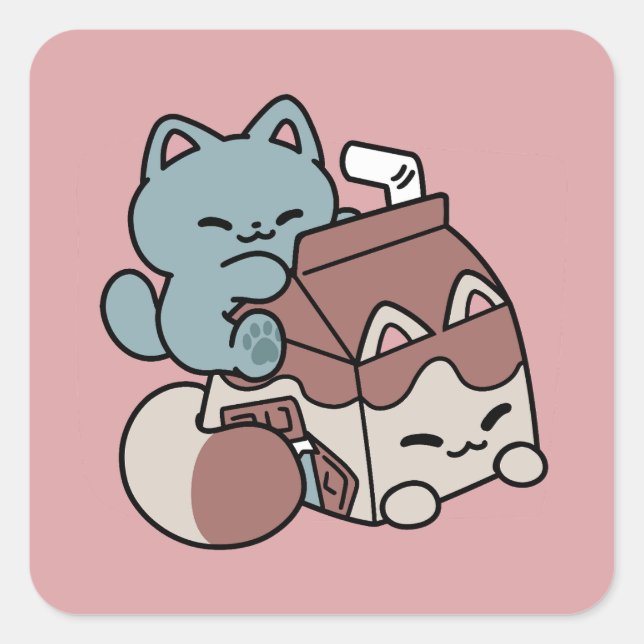Sticker Carré Kawaii Chocolate Milk Cat – Cozy Drink & Cuteness  (Devant)