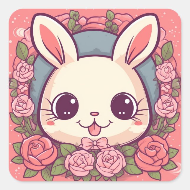 Sticker Carré Kawaii Jaune Lapin Doux Jaune Anniversaire (Devant)