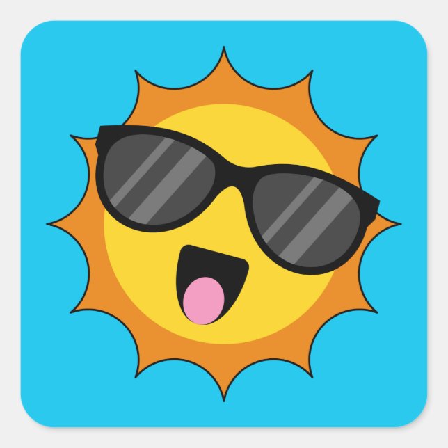 Sticker Carré Kawaii Joyeux soleil avec lunettes de soleil (Devant)