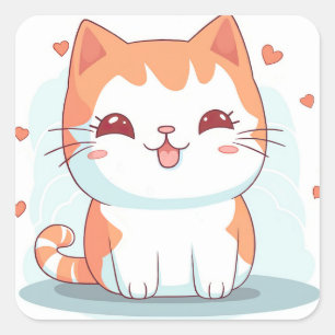 Sticker Carré Kawaii Kitty Chat Chibi