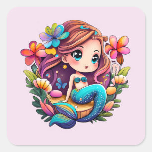 Sticker Carré Kawaii Mermaid