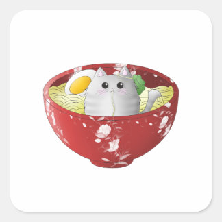 Sticker Carré Kawaii mignon drôle chatte japonaise anime dans un