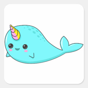 Sticker Carré Kawaii Narwhal