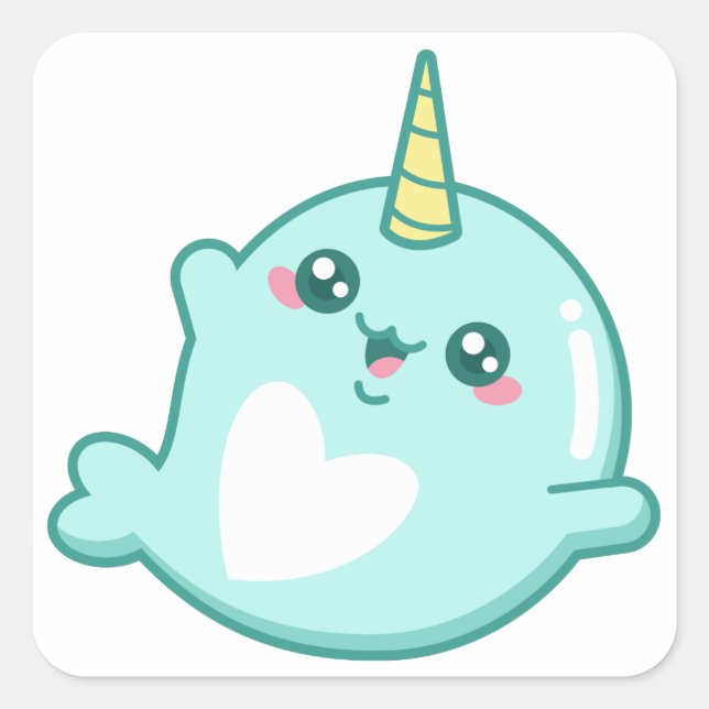 Sticker Carré Kawaii Narwhal (Devant)