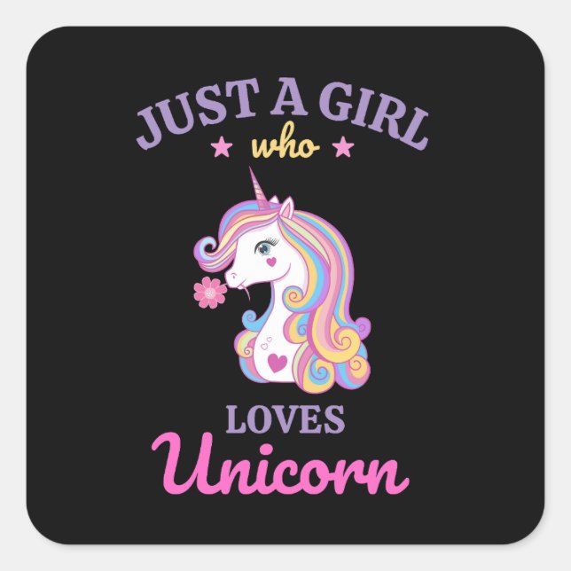 Sticker Carré Kawaii Rainbow Unicorn magique coloré (Devant)