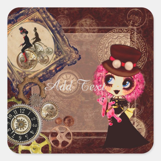 Sticker Carré Kawaii Steampunk PinkyP (Devant)